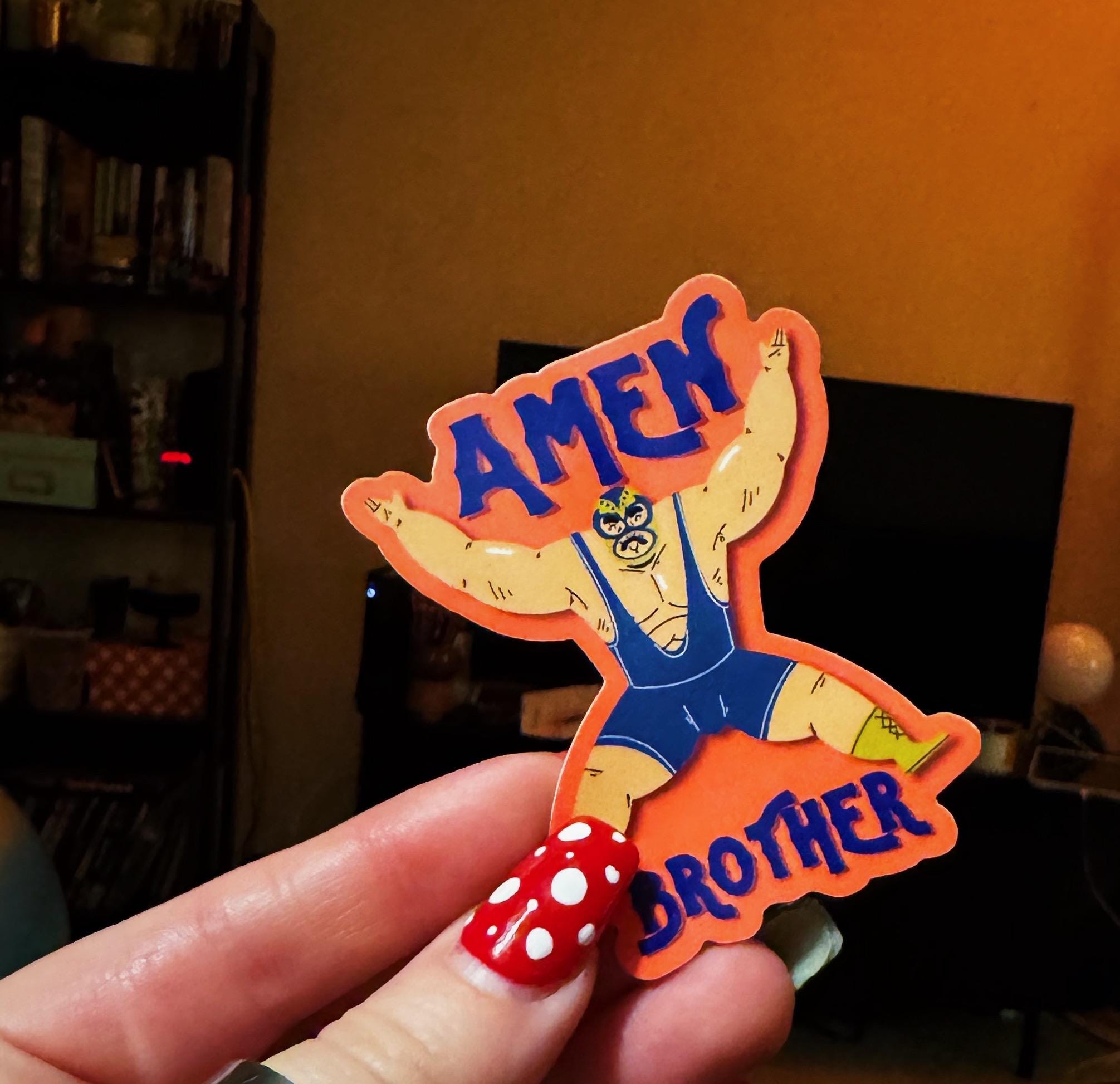 Amen Brother Wrestler Sticker | Youth Christian Gift